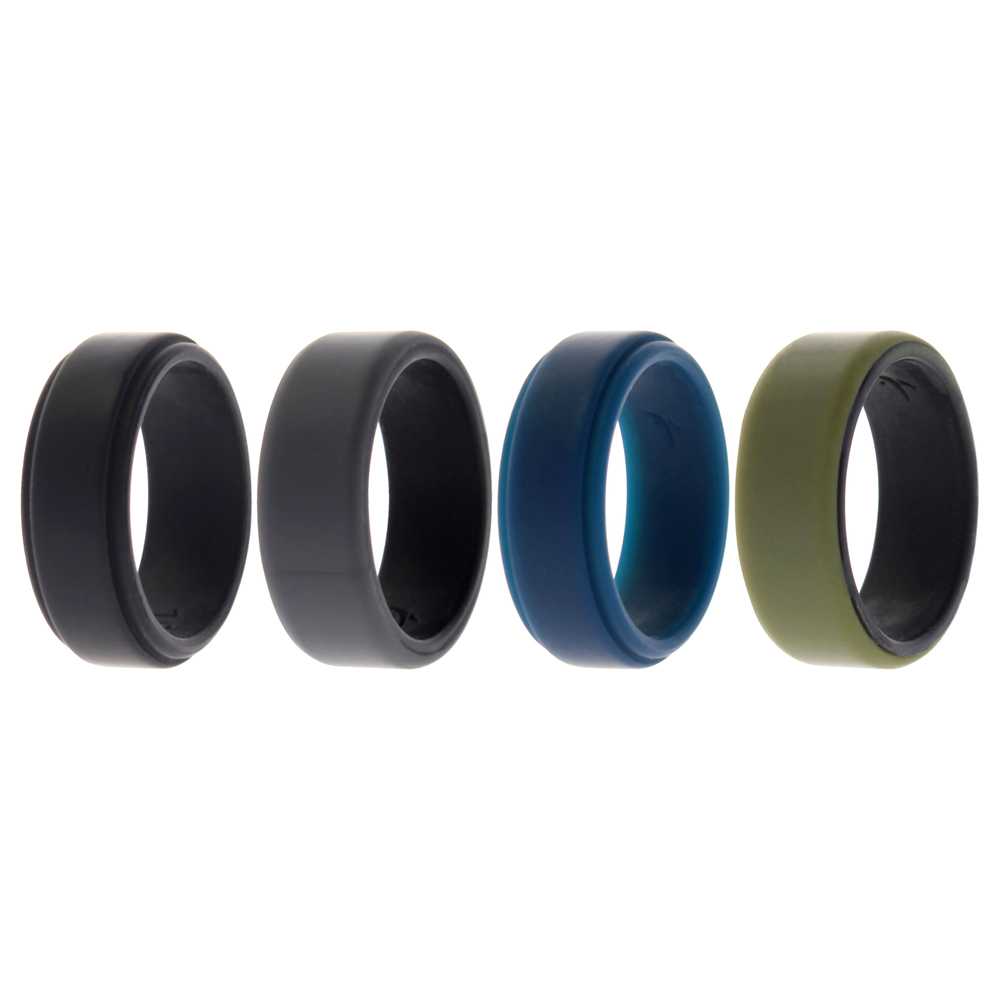 Silicone Wedding 2Layer Beveled 8mm Ring Set - Green by ROQ for Men - 4 x